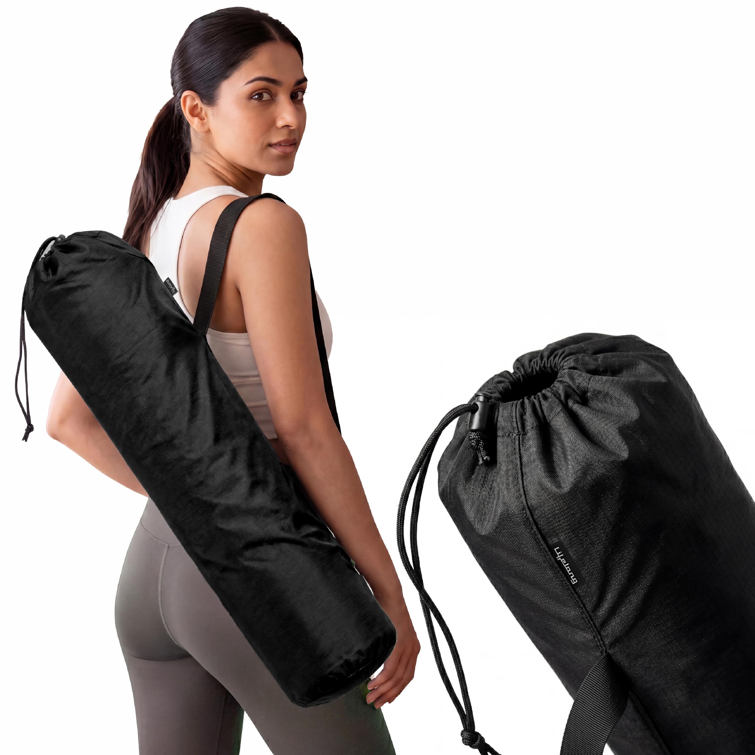 Lifelong Yoga Mat Bag for Women & Men | Lightweight Durable Polyester | Drawstring Closure & Fixed Shoulder Strap | Reinforced Stitching | Premium Yoga Carry Bag Without Yoga Mat (Black)-image-8