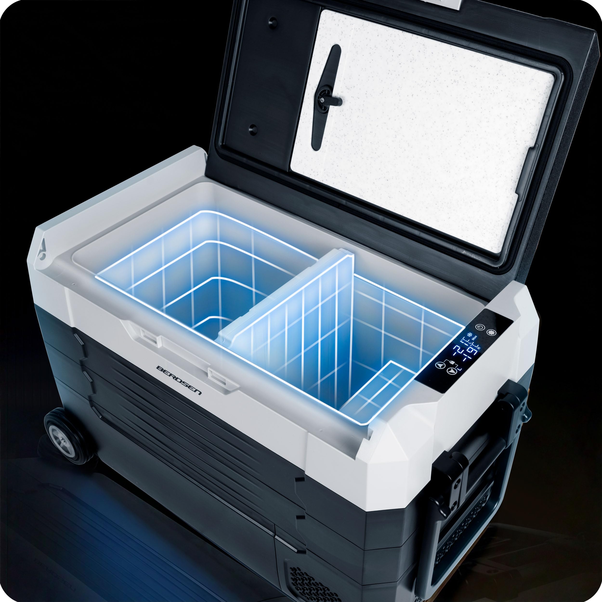 Berdsen Icemax 400 Kompressor Kühlbox 40L – tragbare 2-Zonen Gefrierbox – 12V/24V & 230V Auto Camping Kühlschrank – Bluetooth App – ECO/MAX – bis -20 °C – 45 dB