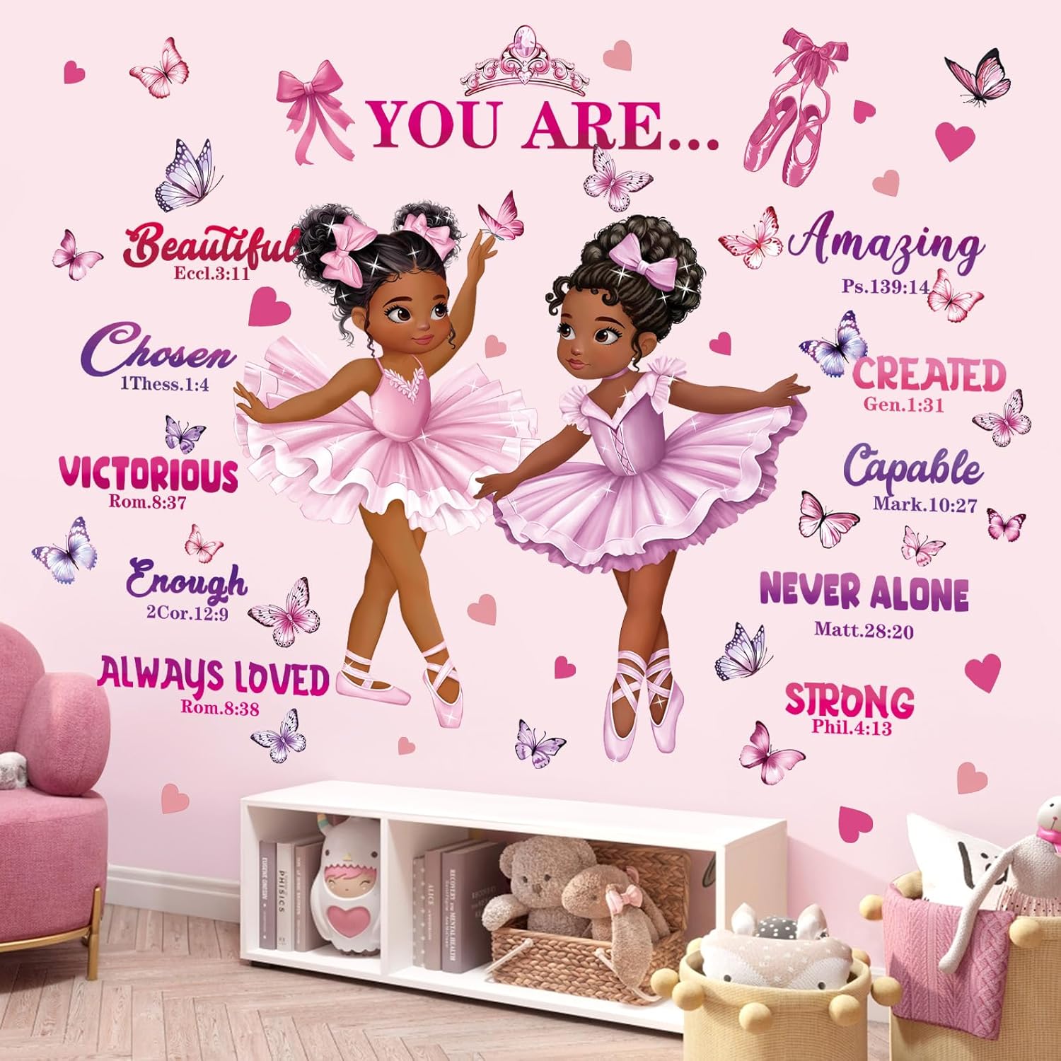 decalmile Black Girl Ballerina Wall Stickers Inspirational Positive Saying African American Wall Decals Baby Nursery Bedroom Girls Room Wall Decor