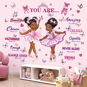 decalmile Black Ballerina Girl Inspirational Positive Wall Decals Stickers