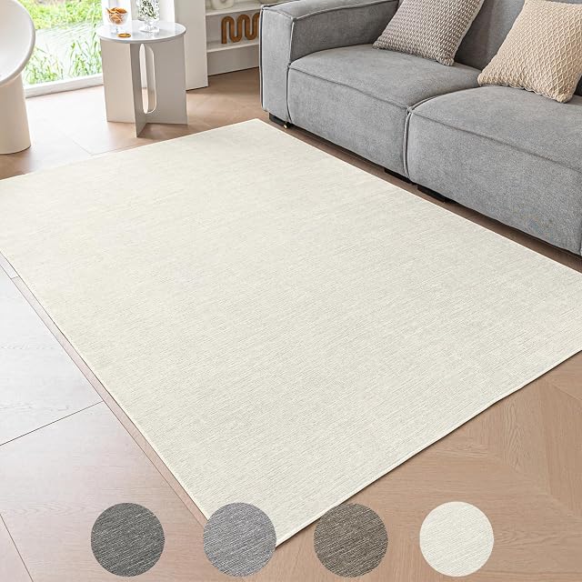 Ceneco Short Pile Rugs Living Room, Modern Indoor Ivory Rugs for Living Room, Bedroom, Dining Room, Entryway Non-Shedding (Cream, 60×120m)