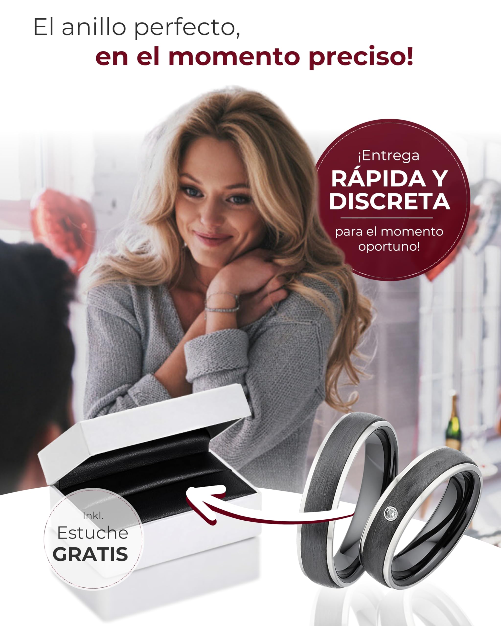 123traumringe Alianzas de titanio y cerámica, precio por par con circonitas con grabado gratuito, alianzas de titanio y cerámica en 5 mm de ancho, anillos de compromiso, color negro,S61