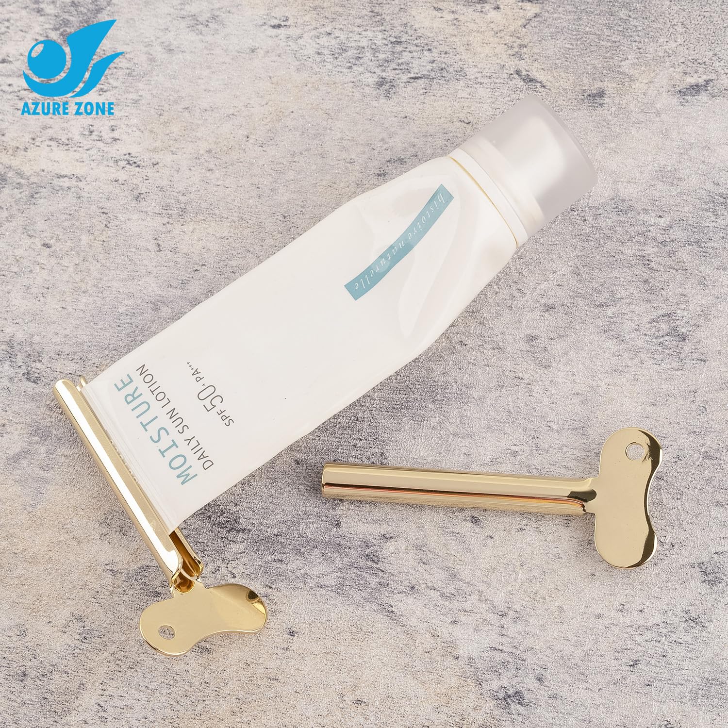 Azure Zone, Juego de 4 tubos exprimidores de pasta de dientes dorada de acero inoxidable con llave de rodillo de metal
