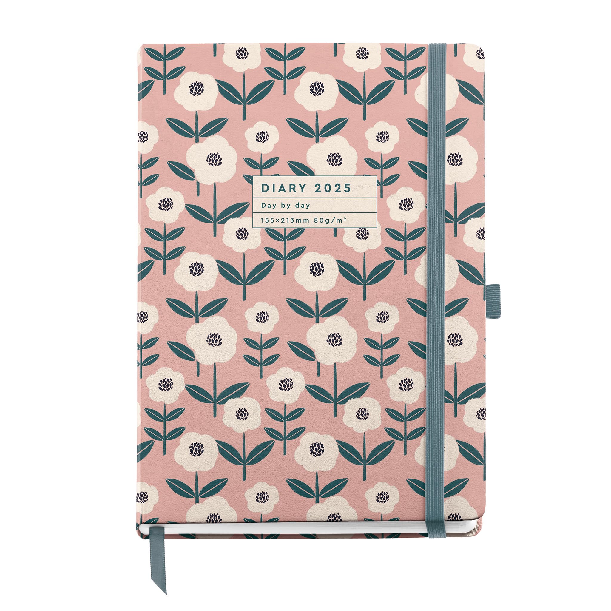 Miquelrius - 2025 Diary, 155 x 213 mm, Day Page Agenda, Laminated Cardboard Cover, Spiral, Elastic Closure, Paper 80 g/m², Catalan, English and Portuguese, Bloom