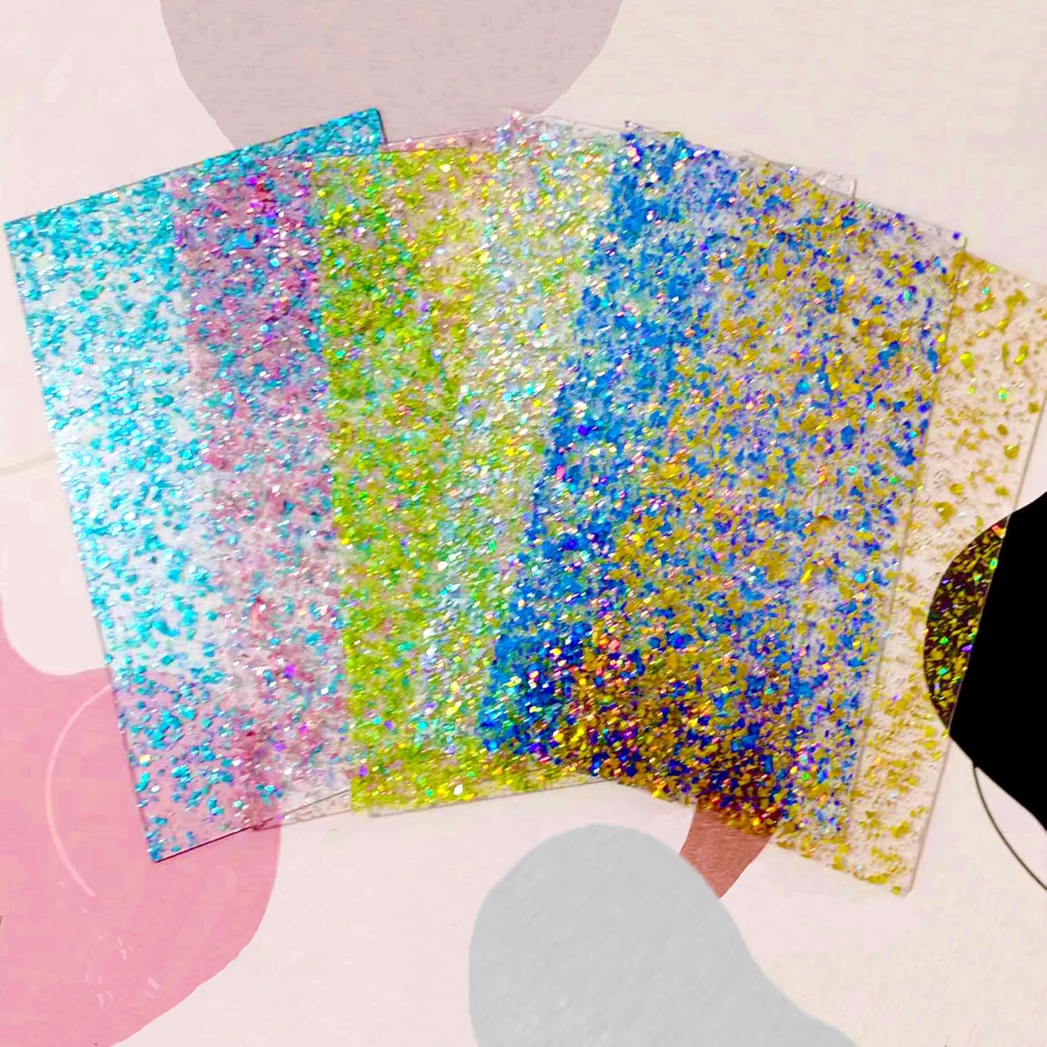 1/8" Thick Glitter Acrylic Sheets Transparent Confetti Sparkly Acrylic for Laser Cutting and Engraving & Crafts(12x 8, Mixed, 6)