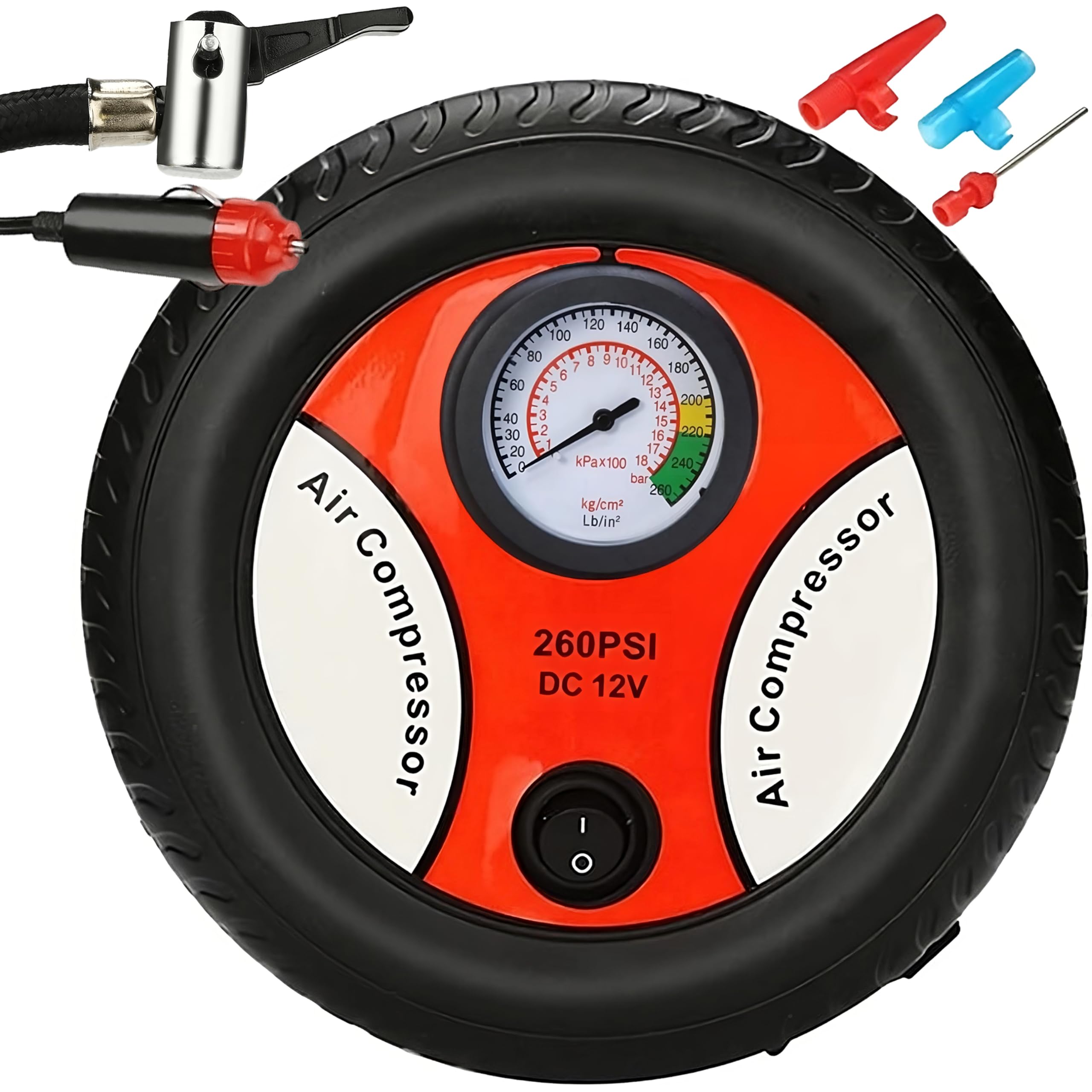 Retoo Sprężarka powietrza 12 V elektryczna pompka powietrza inflator do opon samochodowych rowerowych motocykla piłki materaca poduszki powietrznej przenośny kompresor 260 PSI 60 W
