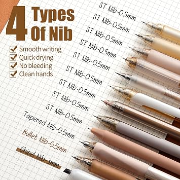 Four Candies Brown Pens, Black Gel Ink, Moor - 12ct, 0.5mm Fine Point