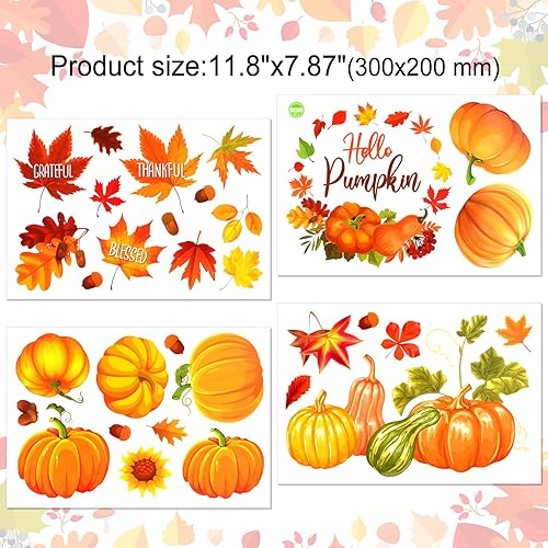 Miniatura 5 de 9 hojas de otoño para ventana, decoraciones de calabaza de Acción de Gracias, decoraciones de calabaza de Hello Pumpkin para otoño, cosecha, hogar,
