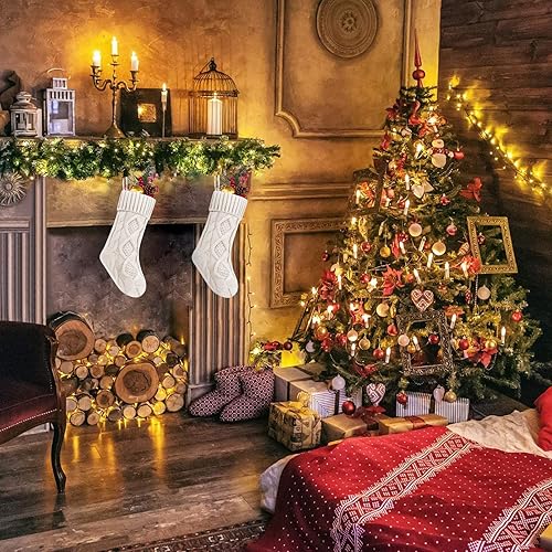Vista 67 de Fesciory Paquete de 4 medias de Navidad de 18 pulgadas, tamaño grande, calcetines de punto trenzado, regalos y decoraciones para vacaciones Blanco