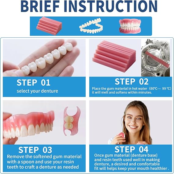 DIY Denture Kit - Top & Bottom Fake Teeth with Comfort Fit for Everyday Use, Natural-Looking Emergency Replacement Solution