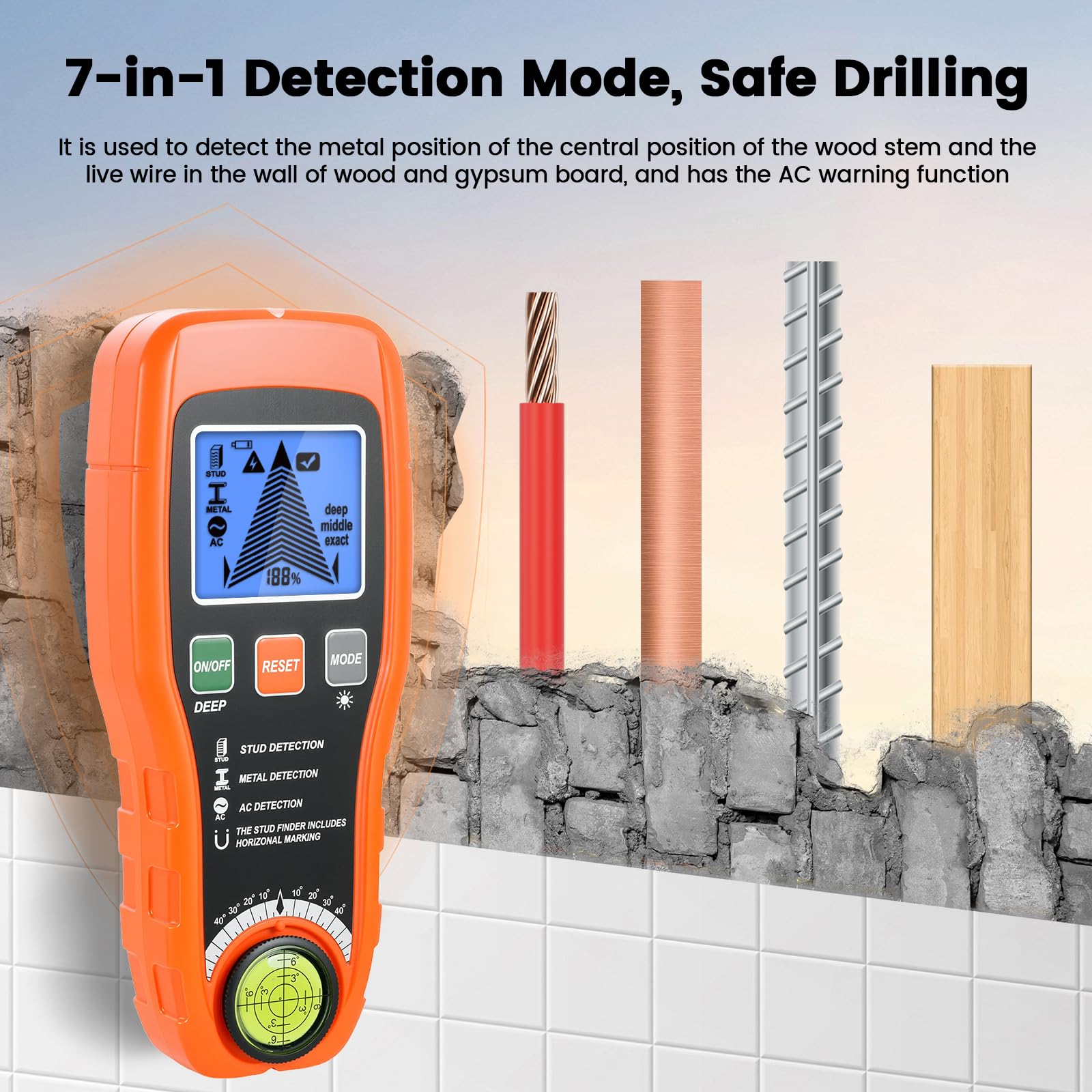 Leitungssuchgerät Ortungsgerät, Multifunktionaler Stud Finder mit LCD-Display und Audio-Alarm, Leitungssucher mit Automatische Kalibrierung, Kabel und Metallsucher für Holz, AC-Leitungen,Rohre