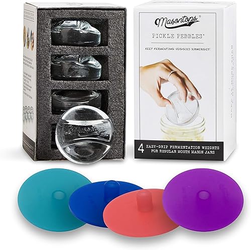 Masontops Kits de 8 piezas de pepinillos de vidrio para pesos y tubos de pepinillo - Tapa pequeña de boca regular para decapado y enlatado