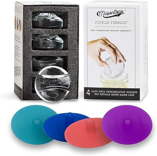 Masontops 8 PC Pickle Pebbles Glass Weight & Pickle Pipes Airlock Kits - Small Regular Mouth Lid For Pickling & Canning