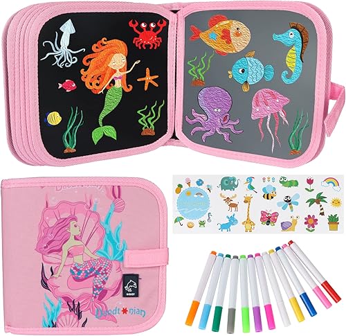 Qrytoi Juego de garabatos de libro borrable para niños, libro de dibujo mágico para niños, libro de dibujo reutilizable, 12 bolígrafos de acuarela,