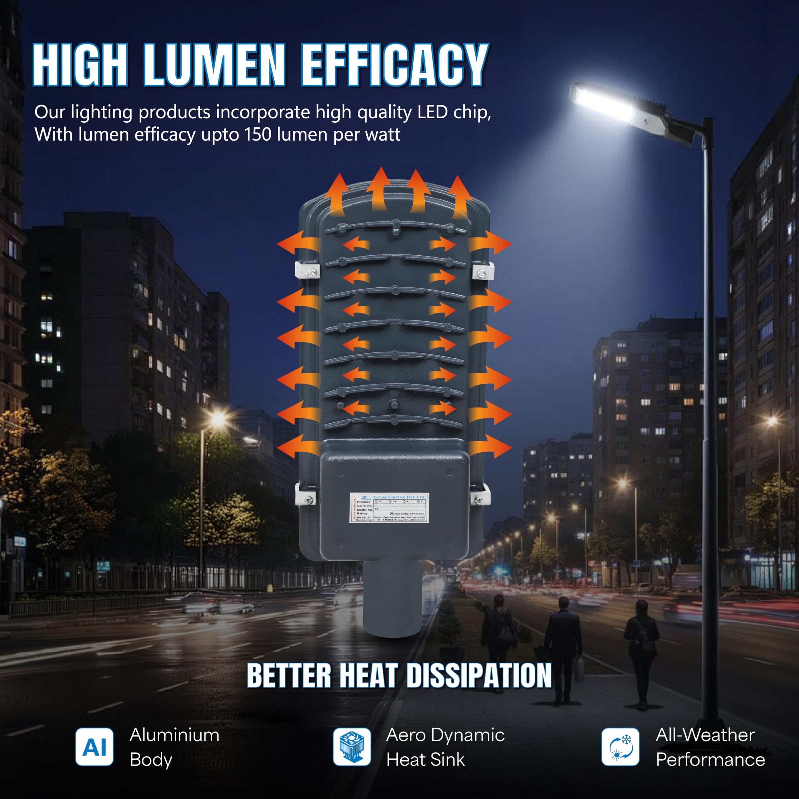 Forus LED Street Light - Waterproof & Bright -5