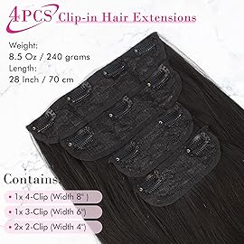 REECHO 28 Straight Super Long 4 PCS Set Thick Clip in on Hair Extensions Black Brown