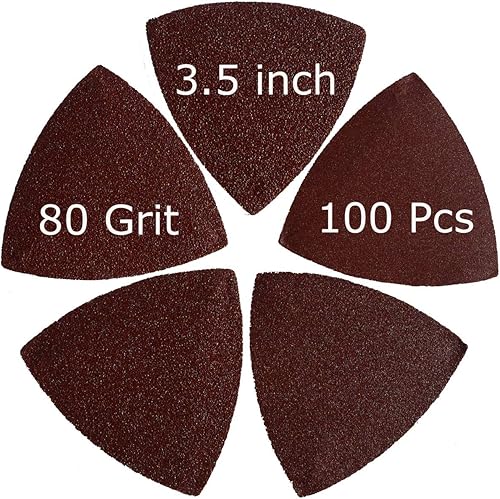 Miniatura 4 de XXGO 100 piezas de papel de lija triangular multiherramienta de gancho y bucle de 80 granos 3-12 pulgadas 3.543in para lijado de madera, ajuste