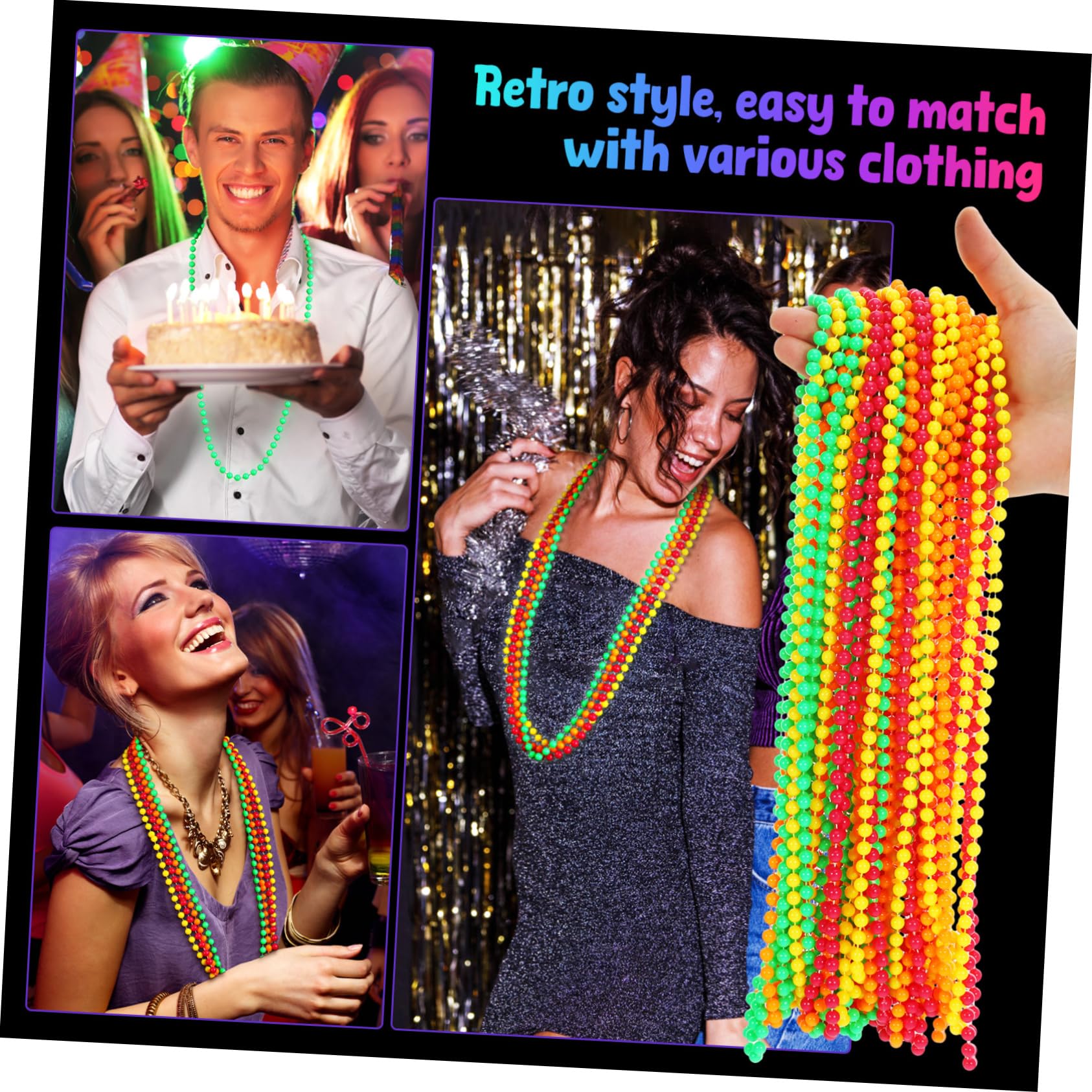 TOYANDONA 48 Collane Neon Fluorescenti in Plastica per Feste Tema Anni Accessori Party Resistenti e Riutilizzabili per Balli Disco e Regali Party