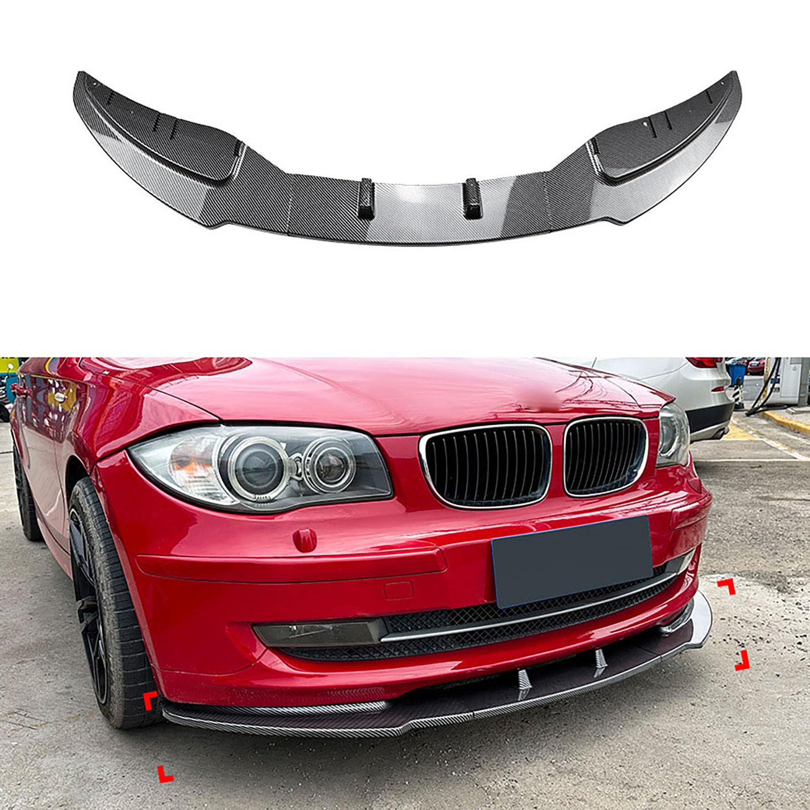 Kompatybilny z BMW serii 1 E81 E82 E87 E88 LCI 2008-2011 Standard Edition, przedni spojler, zestaw do stylizacji samochodu, akcesoria zewnętrzne, wygląd włókna węglowego