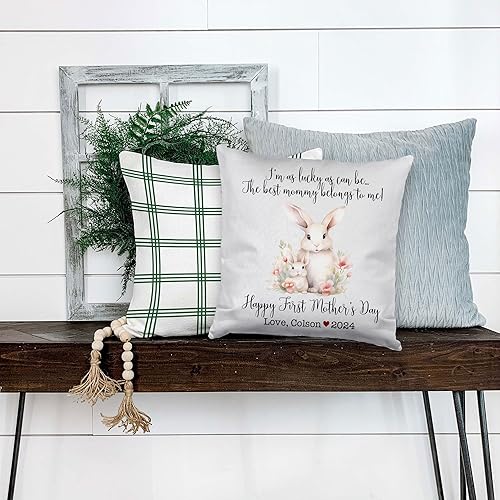 Miniatura 4 de Bunny Love Mother's Day, First Mother's Day Custom Pillowcase, Personalized Mother's Day Pillowcase, Gift for Mom, Home Decor
