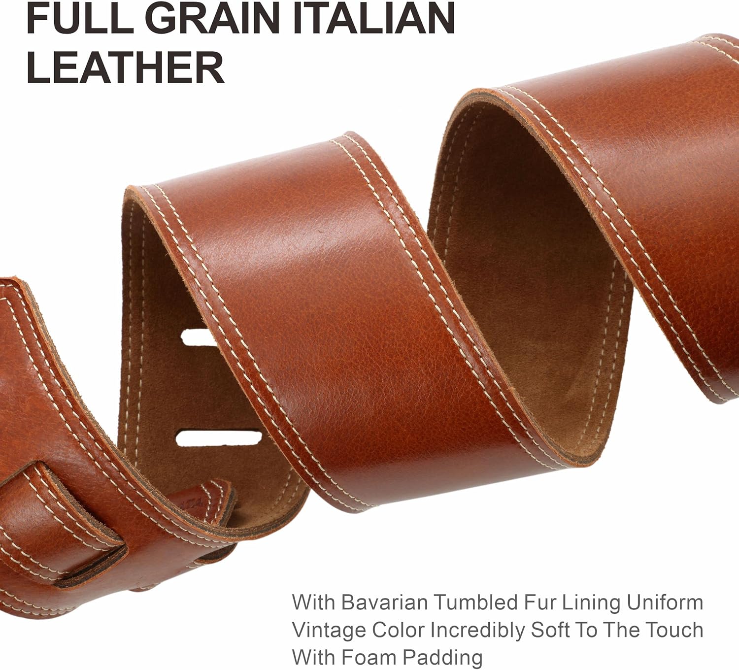 Nefelibata Guitar Strap, 2.5" Full Grain Leather Guitar Straps with Foam Padding and Cable Storage Loop, for Men and Women, for Acoustic, Bass and Electric Guitars-Reddish Brown