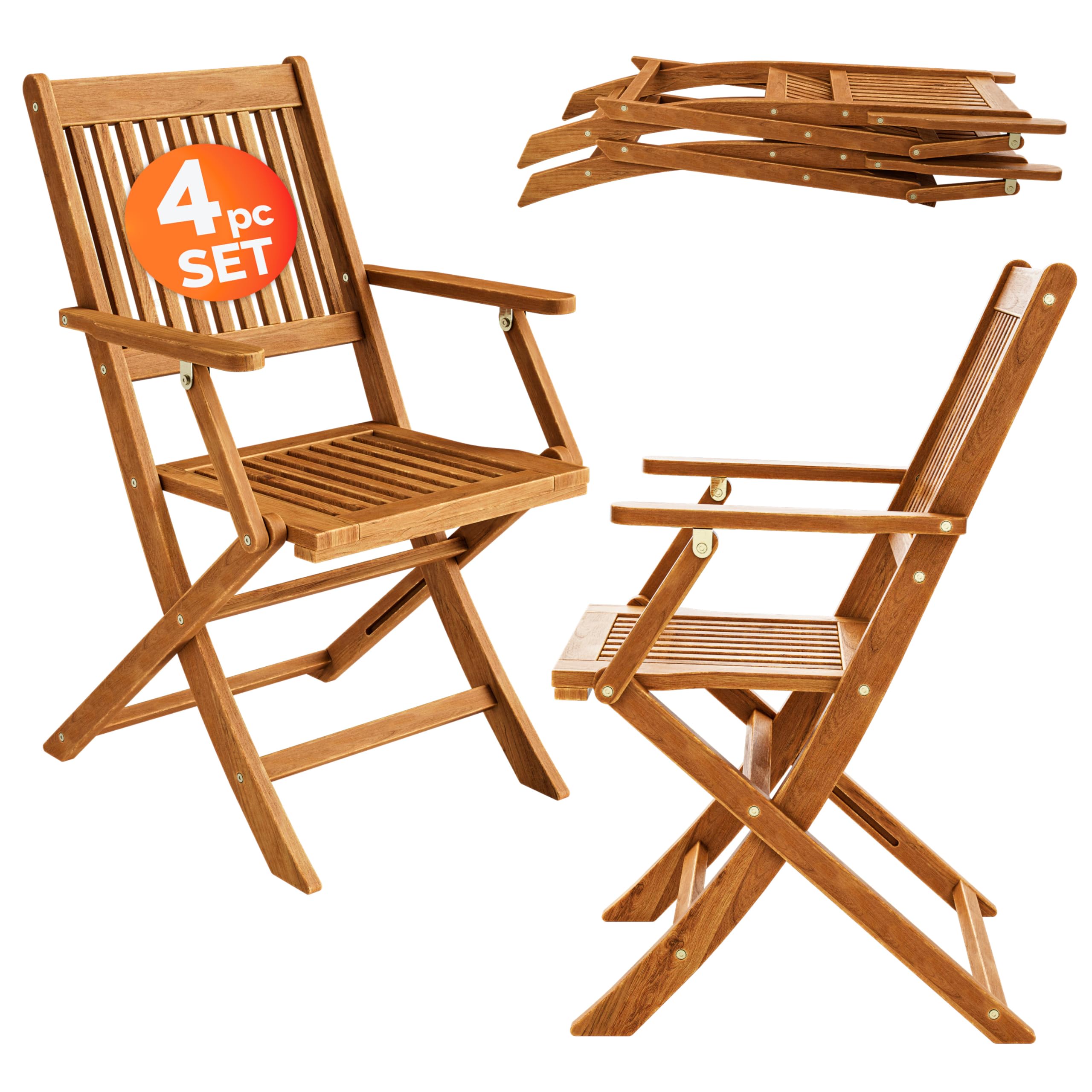 Deuba® Sydney Folding Garden Chairs Set of 4 | Pair of Chairs for Outdoor, Garden, Patio | FSC® Certified Acacia Wood | Weatherproof Wooden Deck Foldable Dining Chair Set