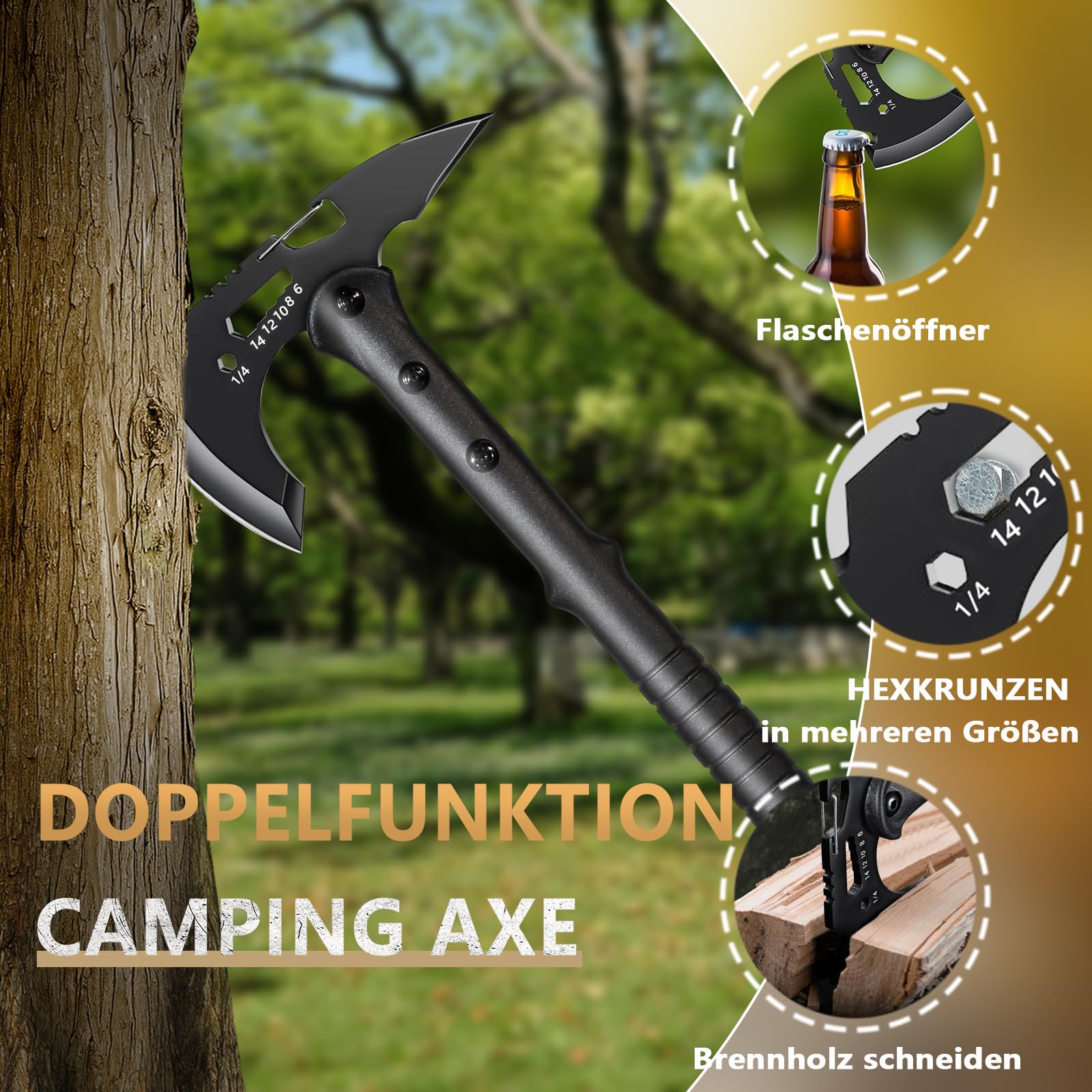 Kleine Camping Axt, Outdoor Axt für Survival & Wandern | Aus hochwertigem Kohlenstoffstahl, mit rutschfestem Griff und Nylonscheide, perfekt für Camping, Wandern und Notfälle