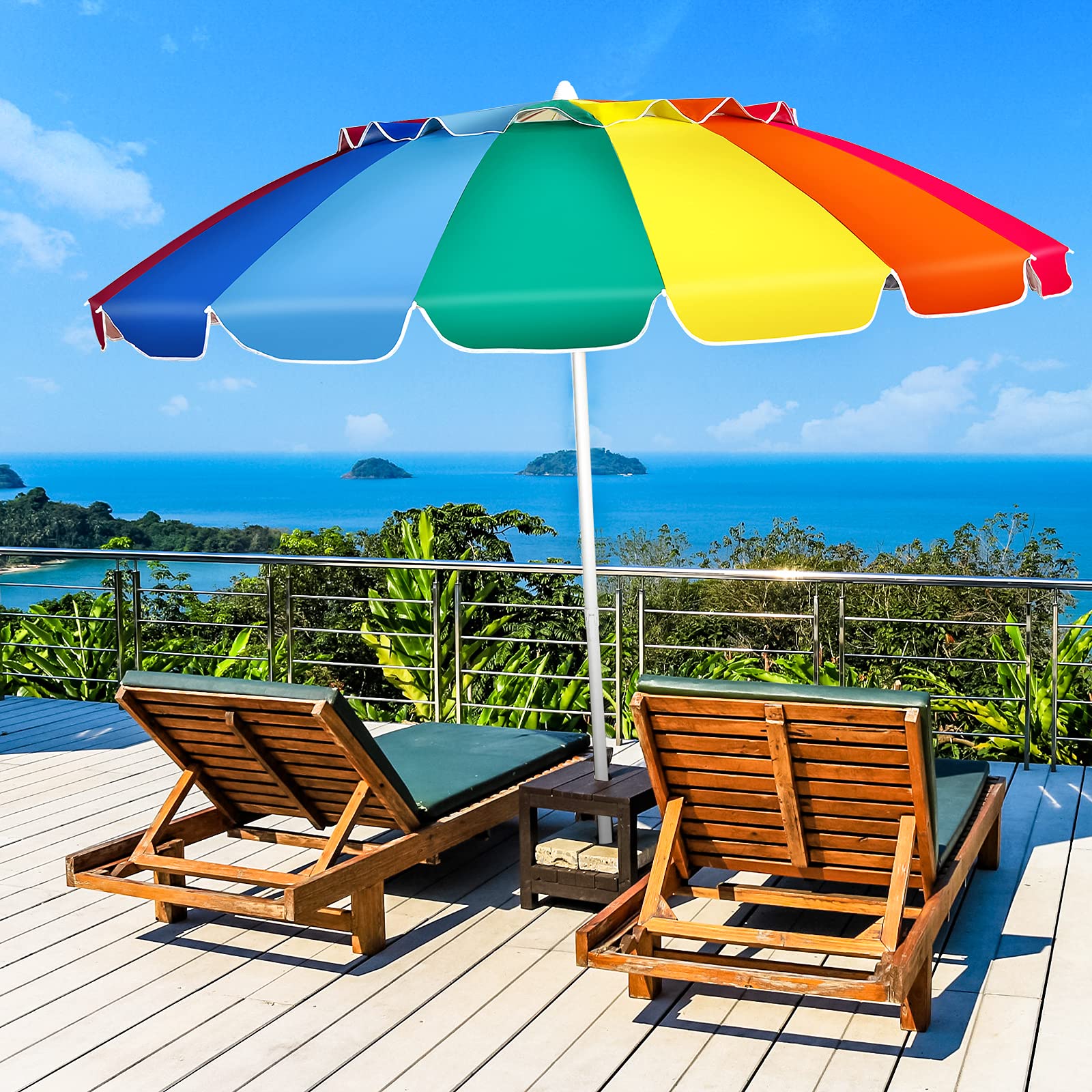 Giantex Sobrilla de Playa, Diámetro de 220 cm, con Bolsa de Transporte y Ancla, Sombrilla Redonda con Protección Solar UV50 +, Sombrilla para Jardín, Terraza, Mercado