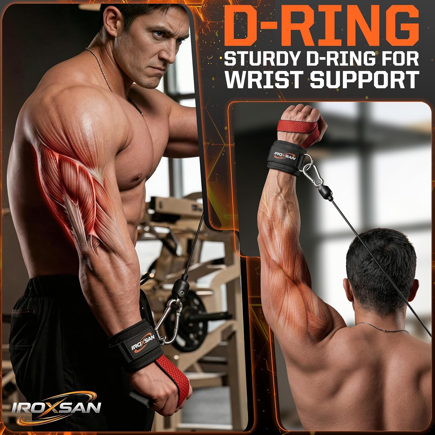 IROXSAN Weight Lifting Straps with D rings, Heavy-Duty Wrist Support for Men and Women, Thick & Comfortable Gym Cuffs Workout Straps for Weightlifting, Griplink Lifting Straps For Gym Training, Black