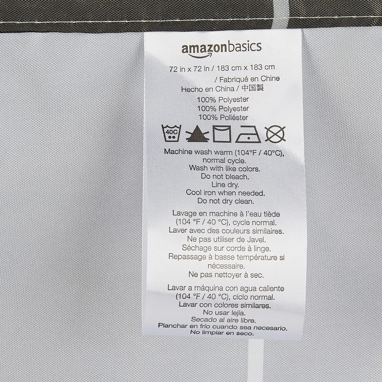 Amazon Basics Fabric Shower Curtain with Grommets and Hooks - 72 x 72 Inch, Dark Gray Grid
