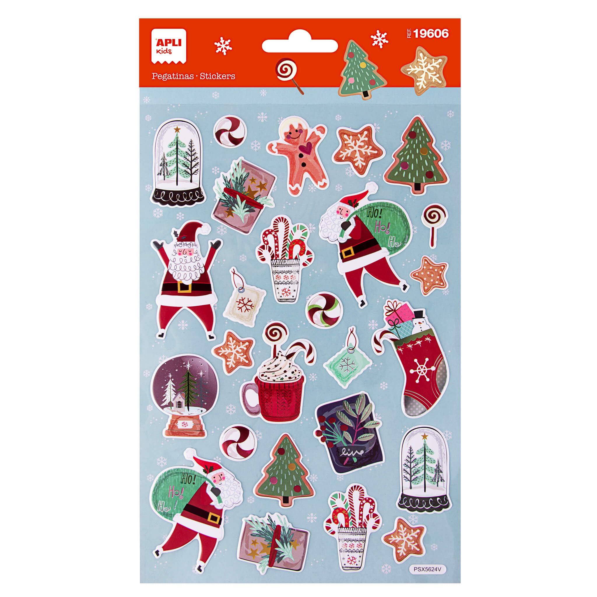 APLI Kids 19606 - Pegatinas navideñas , 1 hoja con unos 27 stickers de adhesivo permanente. Ideales para Scrapbooking, DIY o decorar regalos, tarjetas u otros detalles para las navidades.
