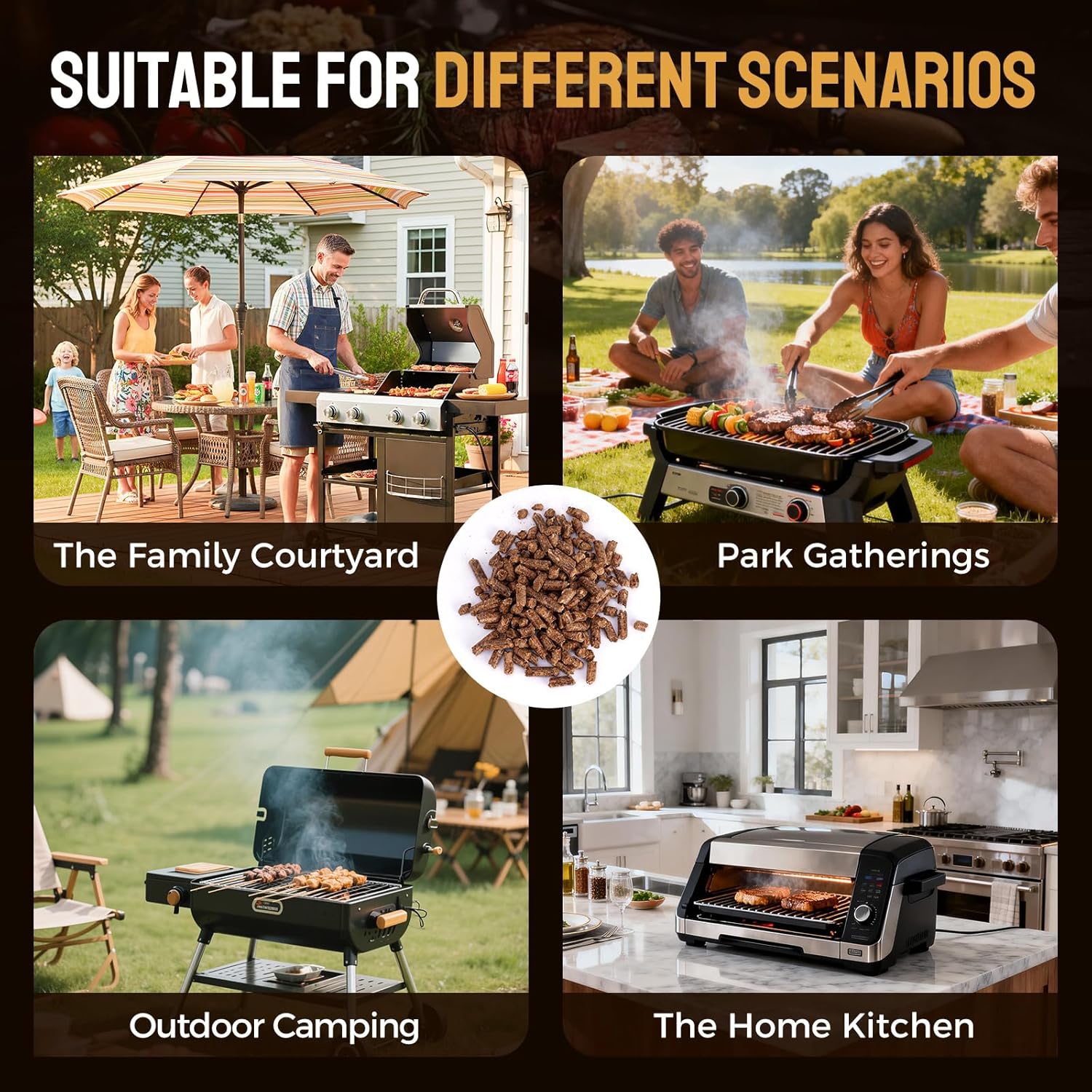 Harmos 4-Wood Pellets Variety Pack, 6 Flavors - All-Natural BBQ Pellets for Woodfire Grill & Outdoor Cooking, Resealable Bags, 6 Packs