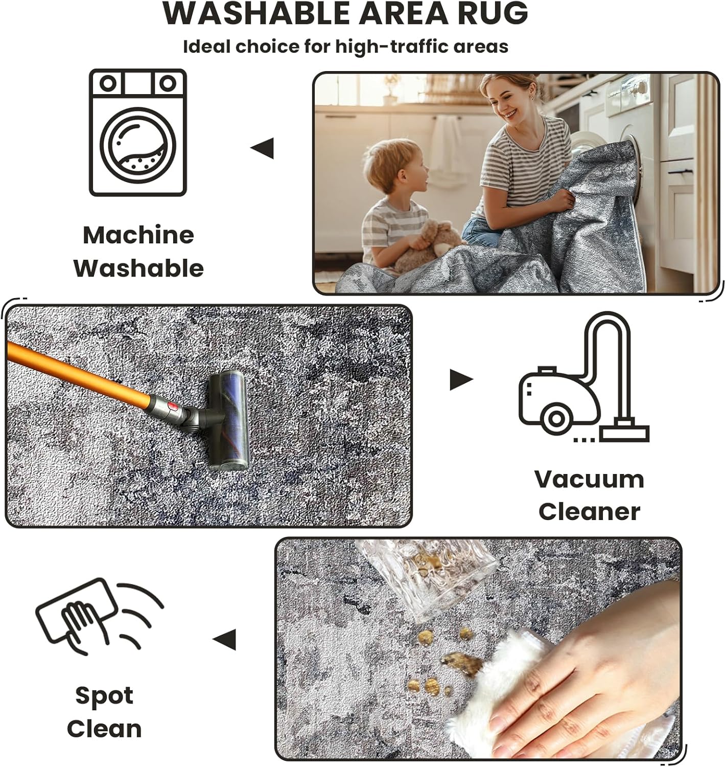 6x9 Area Rugs - Machine Washable Area Rugs for Living Room, Soft Washable Rugs 6x9, Non-Slip Area Rug, Stain Resistant Abstract Low Pile Thin Rug