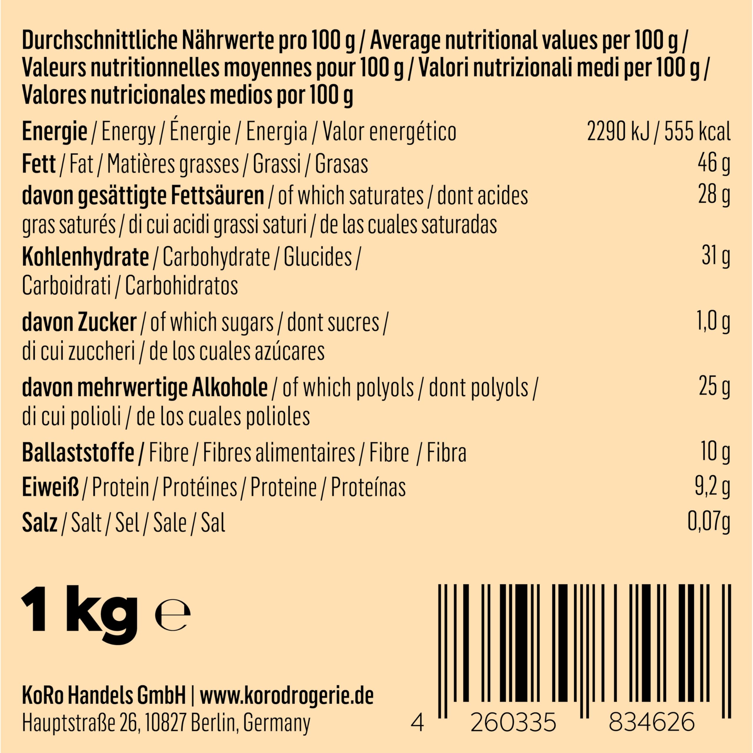 KoRo - Pépites de chocolat noir sans sucre 1 kg - Chocolat de couverture, 72% de cacao