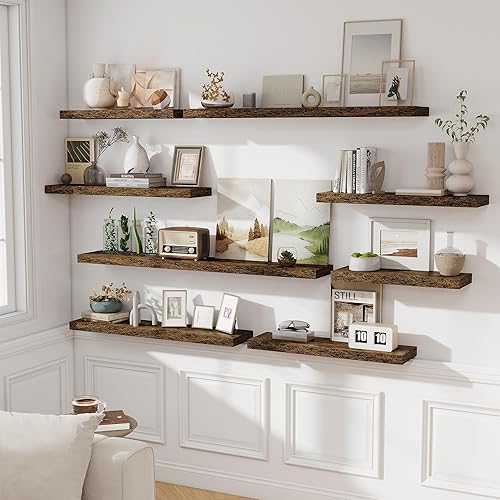 Miniatura 5 de Estantes flotantes para pared, juego de 2 estantes flotantes de 28 pulgadas, estante de madera rústica montado en la pared para baño, sala de estar,