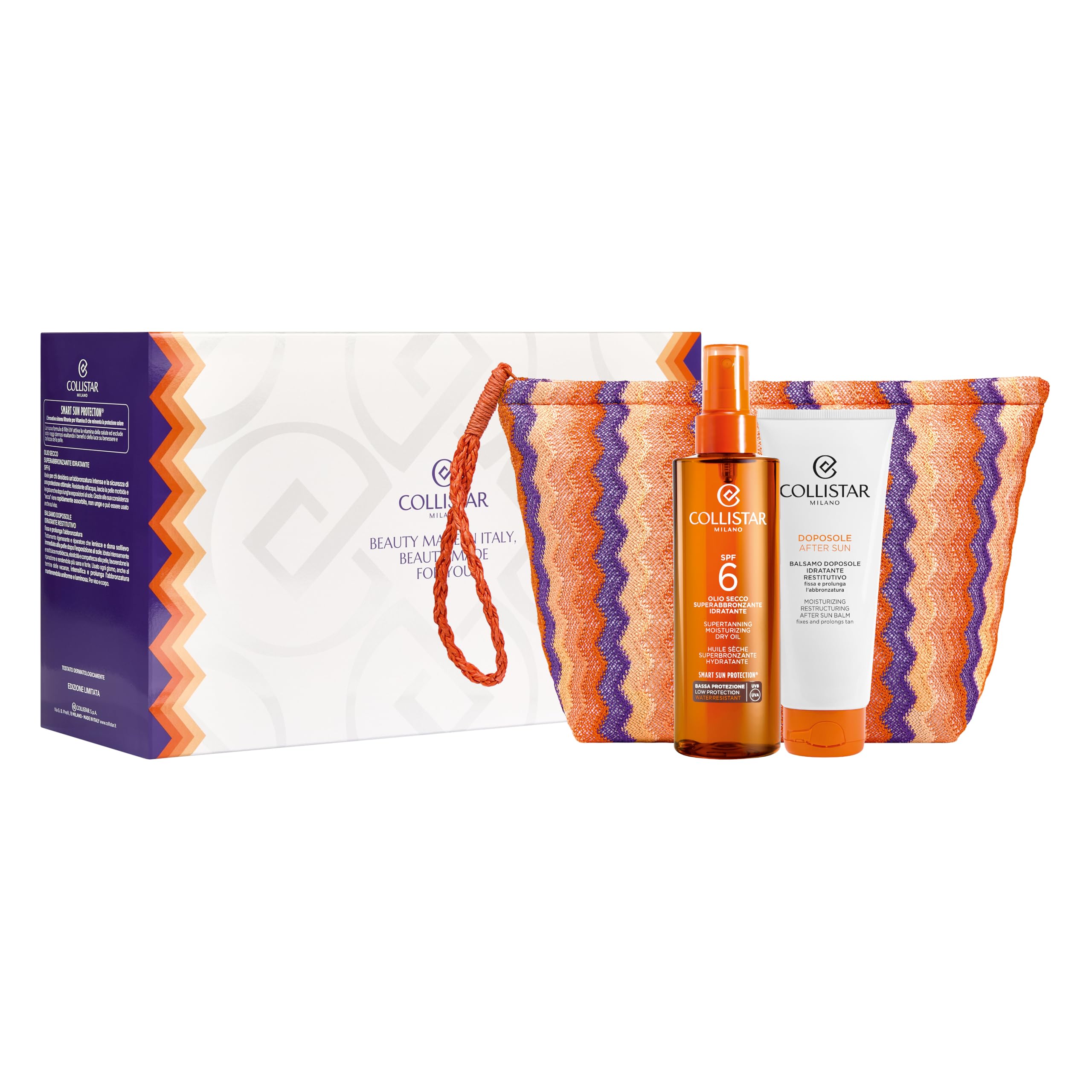 Collistar Cofanetto Regalo Solare, Olio Secco Superabbronzante SPF 6 200ml + Balsamo Doposole Idratante 100ml, Abbronzatura Intensa e Dorata, Con Pochette