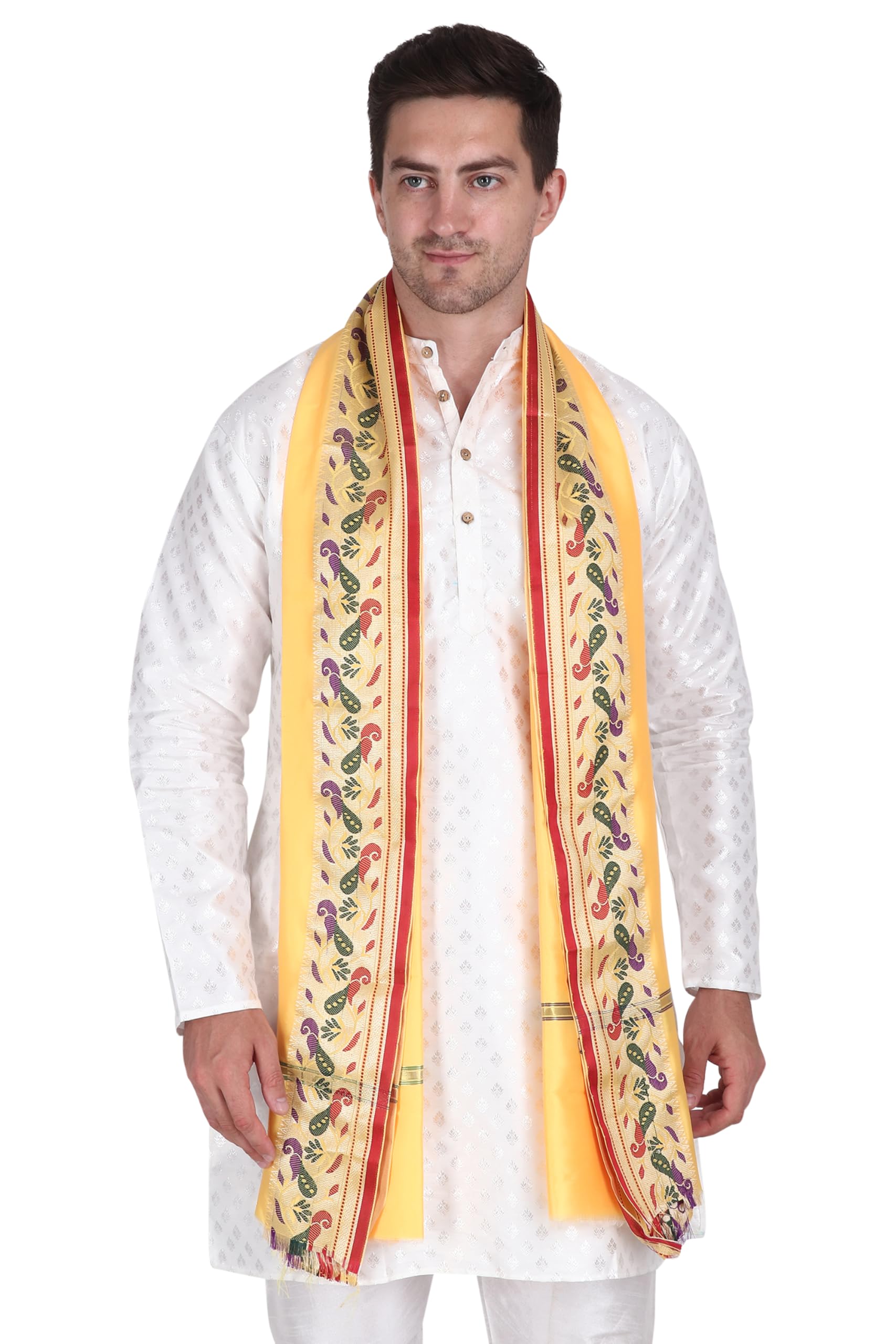 rameshwaram fabrics Men's Stole, Fabric : Silk, Angwastra only 2.0 Mtr Paithani-picture-52