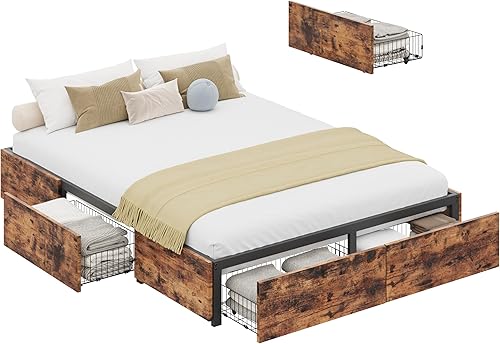 Miniatura 9 de LIKIMIO - Estructura de cama Queen con almacenamiento, 4 cajones y marcos de soporte de metal pesado y resistente, estable y sólida, sin ruidos, no
