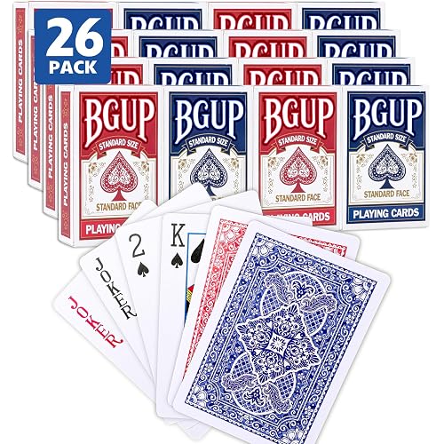 Playing Cards, 26 Decks of Cards Bulk Standard Size Poker Cards, Perfect for Classic Card Games, Party Games, Blackjack, Card Games for Families & Magic Performances (Red/Blue)