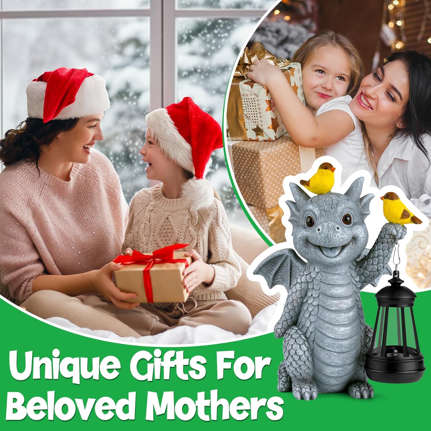 ILLUMINEW Solar Dragon Garden Statue with Lantern and Birds – Resin Dinosaur Figurine with LED Light for Yard, Outdoor Decor, Gifts for Mom, Women (Dragon) - Image 2