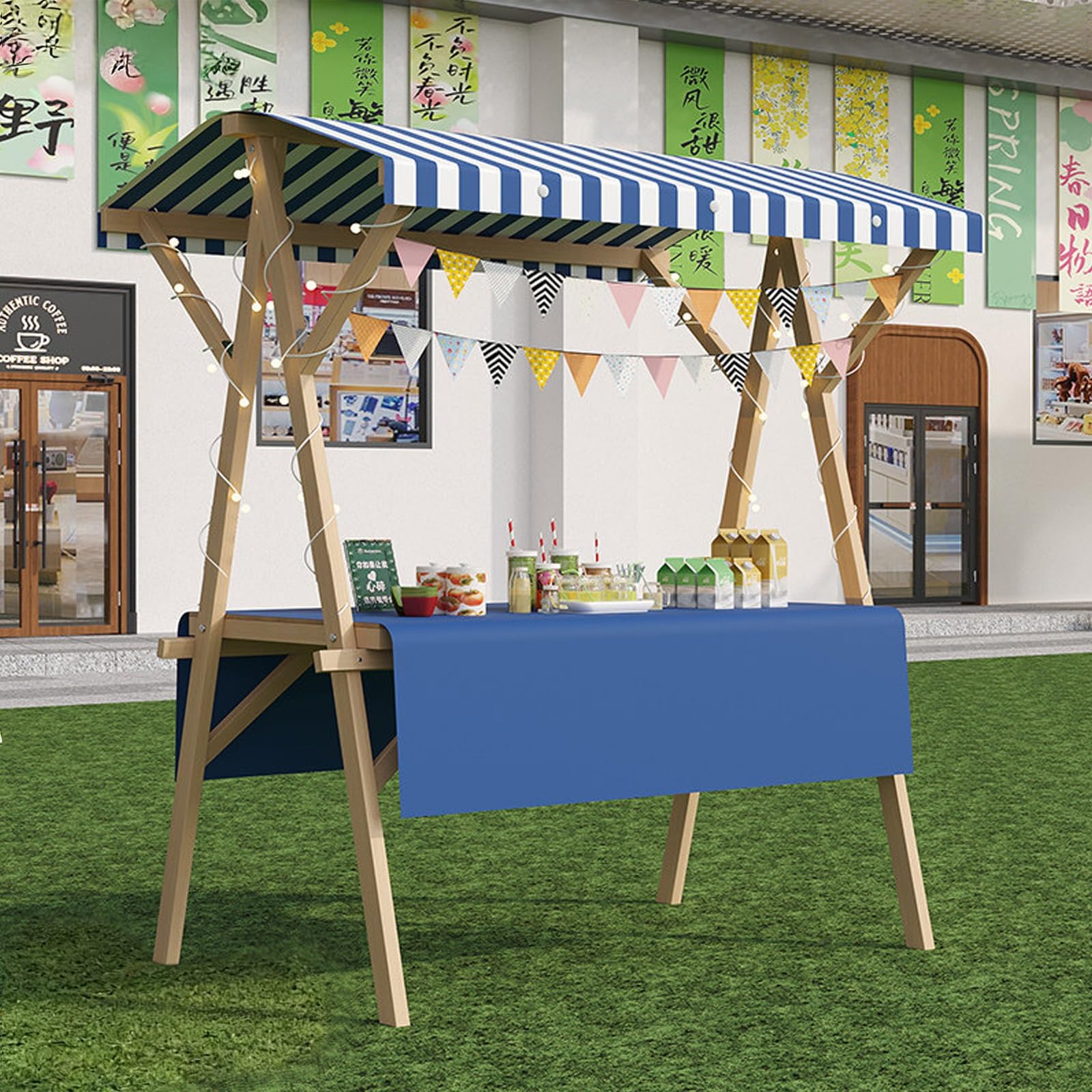 Carrito de mercado plegable con toldo, puesto de comida portátil al aire libre para vendedores ambulantes y eventos