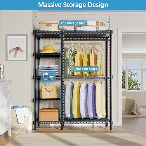 Miniatura 8 de VIPEK V7 - Perchero para colgar ropa resistente con estantes, estantes portátiles de metal para ropa de 5 niveles, sistema de armario independiente,