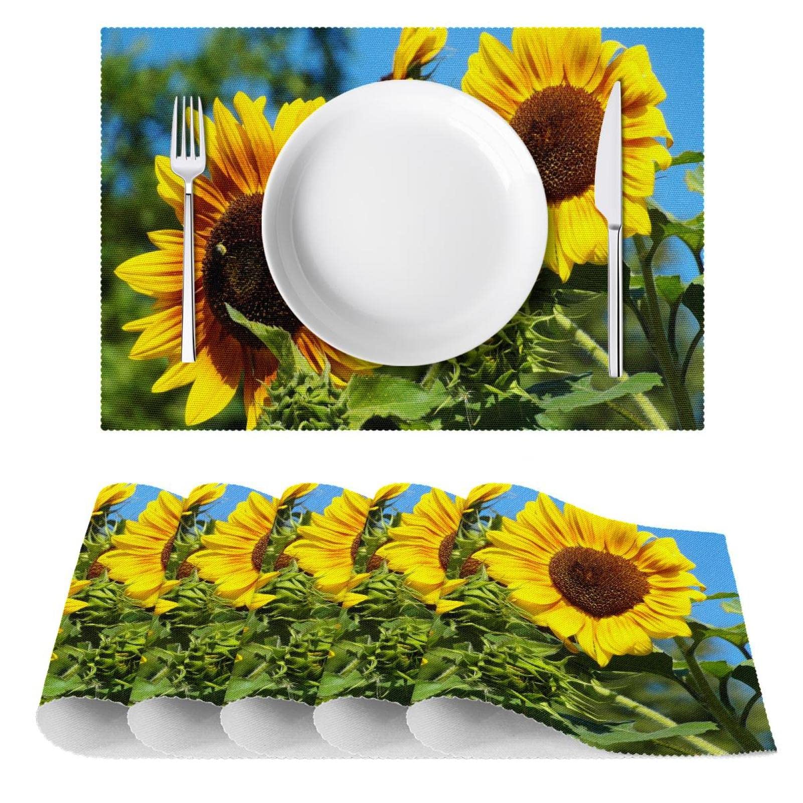 Sonnenblumen-Platzsets – 6 Stück, 45x30 Cm, Hitzebeständig & Waschbar, Rustikale Tischsets Für Küche & Esstisch