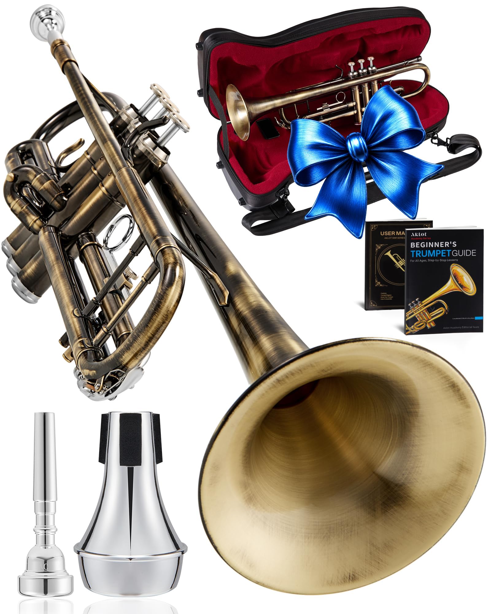 AKLOT Antique Bronze Bb Trumpet: Phosphor Bronze Bell, Smooth Monel Valves, Double Tuning…