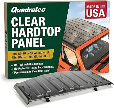 QuadraTop SkyLite Clear Hard Top - Fits 2018-2026 Wrangler JL & Gladiator JT - Panoramic Freedom Top - High-Strength Polycarbonate - UV Protection - Quick Installation - Reduces Wind & Road Noise