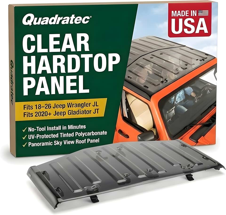 QuadraTop SkyLite Clear Hard Top - Fits 2018-2026 Wrangler JL & Gladiator JT - Panoramic Freedom Top - High-Strength Polycarbonate - UV Protection - Quick Installation - Reduces Wind & Road Noise