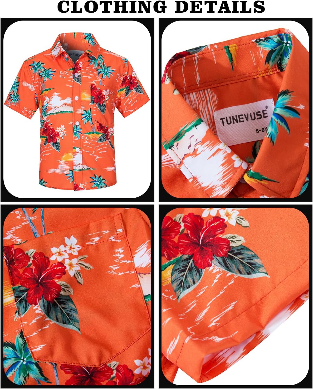 TUNEVUSE Boys Hawaiian Outfit Floral Printed Shirt Shorts Set with Hat