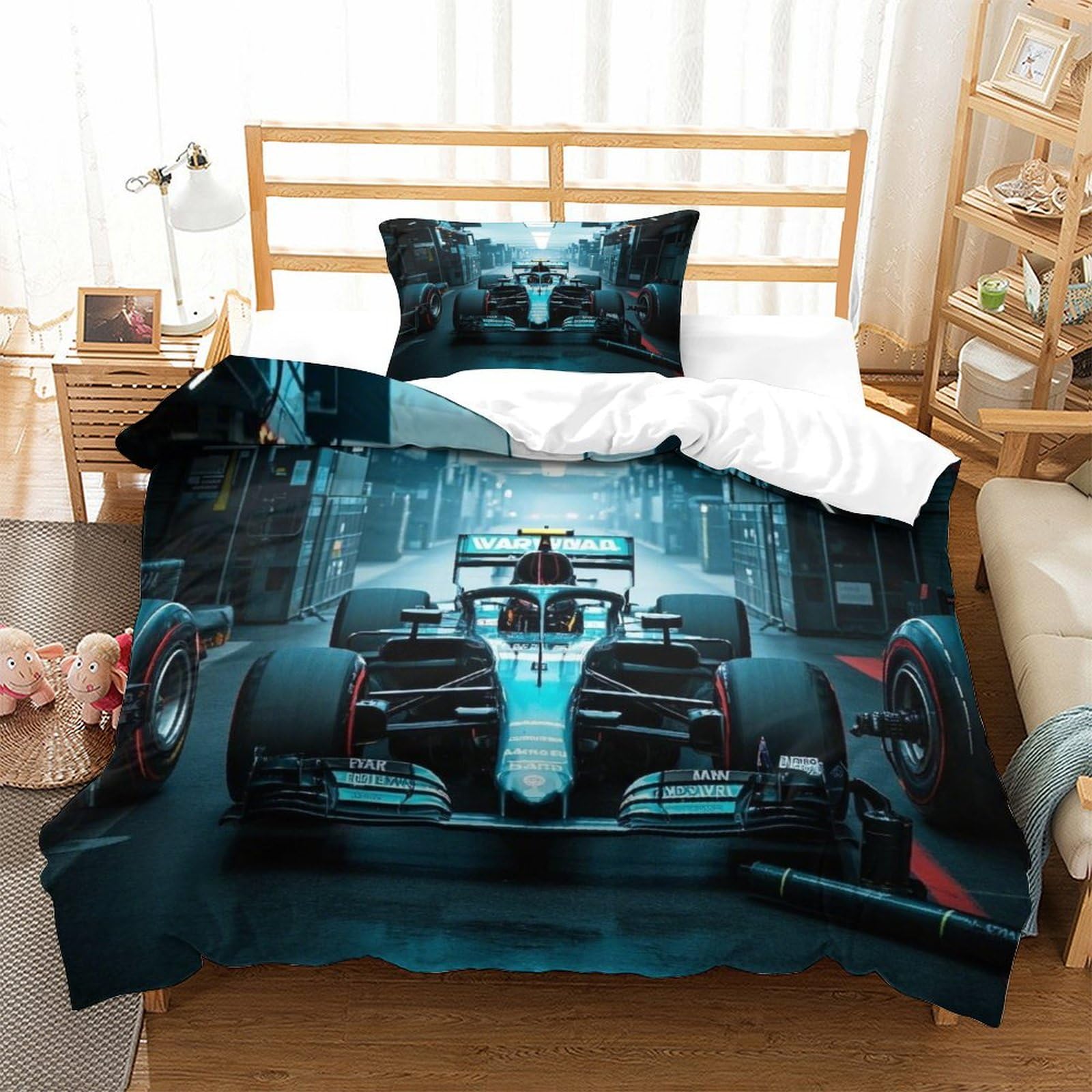 LILIlaobiao 3D Grand Prix Racing Design Duvet Cover for Kids & Adults 3d Pattern Formula racing Bedding Set Individuality Comforter Cover with Zipper Closure Breathable Quilt Cover Single（135x200cm）
