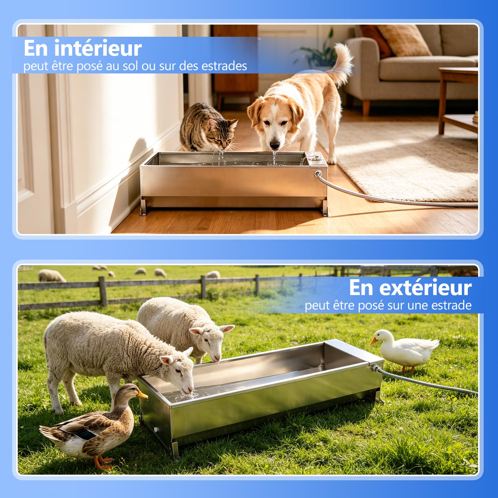Abreuvoir Automatique 50L en Acier Inoxydable, Abreuvoir Extérieur Grande Capacité avec Vanne à Flotteur, Distributeur d'eau pour Chevaux, Vaches, Porcs, Chèvres et Grands Chiens Élevage