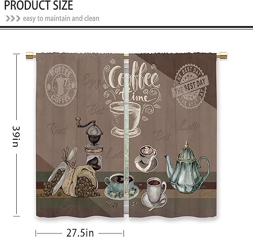 Miniatura 2 de Cortinas de cocina marrón con temática de café, estilo campestre, rústico, moderno, latte, pequeñas, cortas, para ventana de cafetería, cortinas de